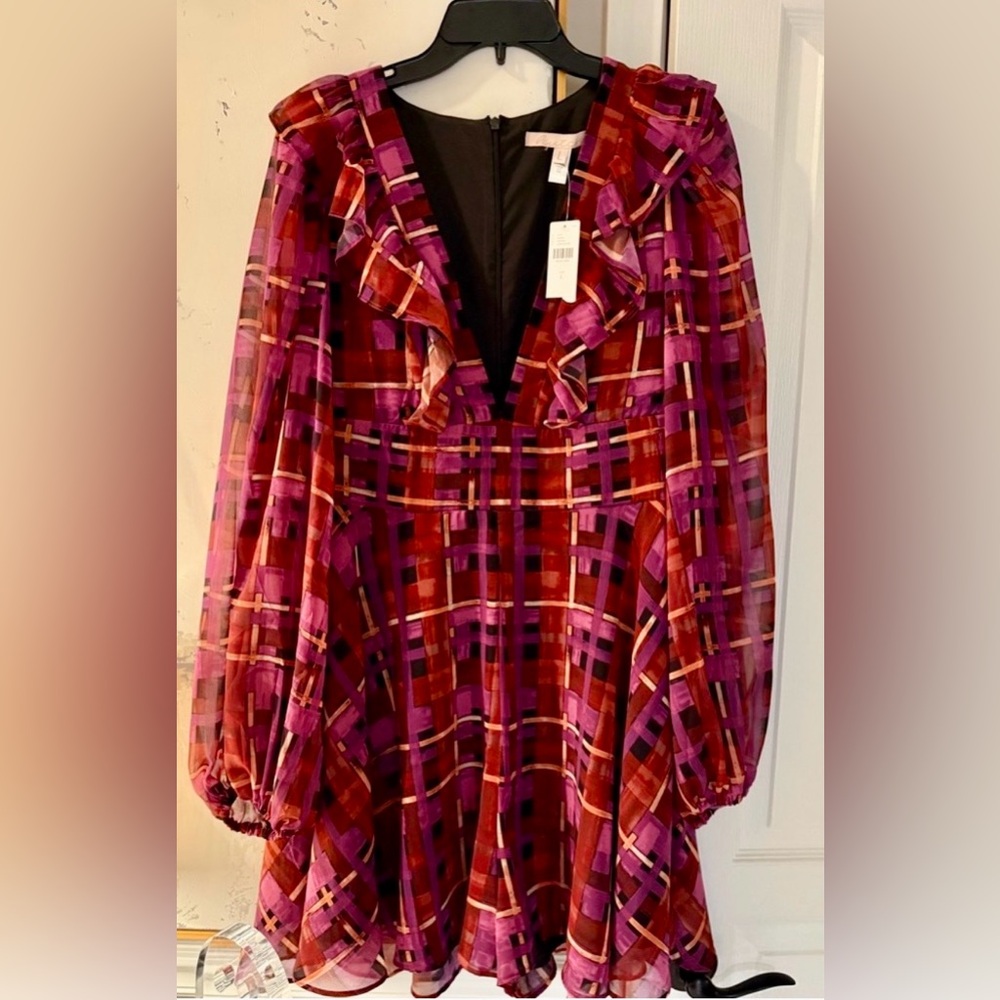 Anthropologie Hutch Plaid Ruffle Romper Wide Leg Skort Dress NWT Large